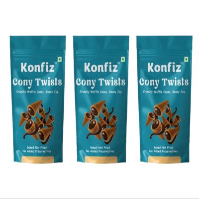 Konfiz Cony Twists Ready-to-Snack Chocolate-Filled Wafer Rolls | Crunchy & Delicious Treat for Kids & Adults | Perfect for Gifting, Parties & Anytime Cravings | 65g Pack (Pack of 3, Mint)