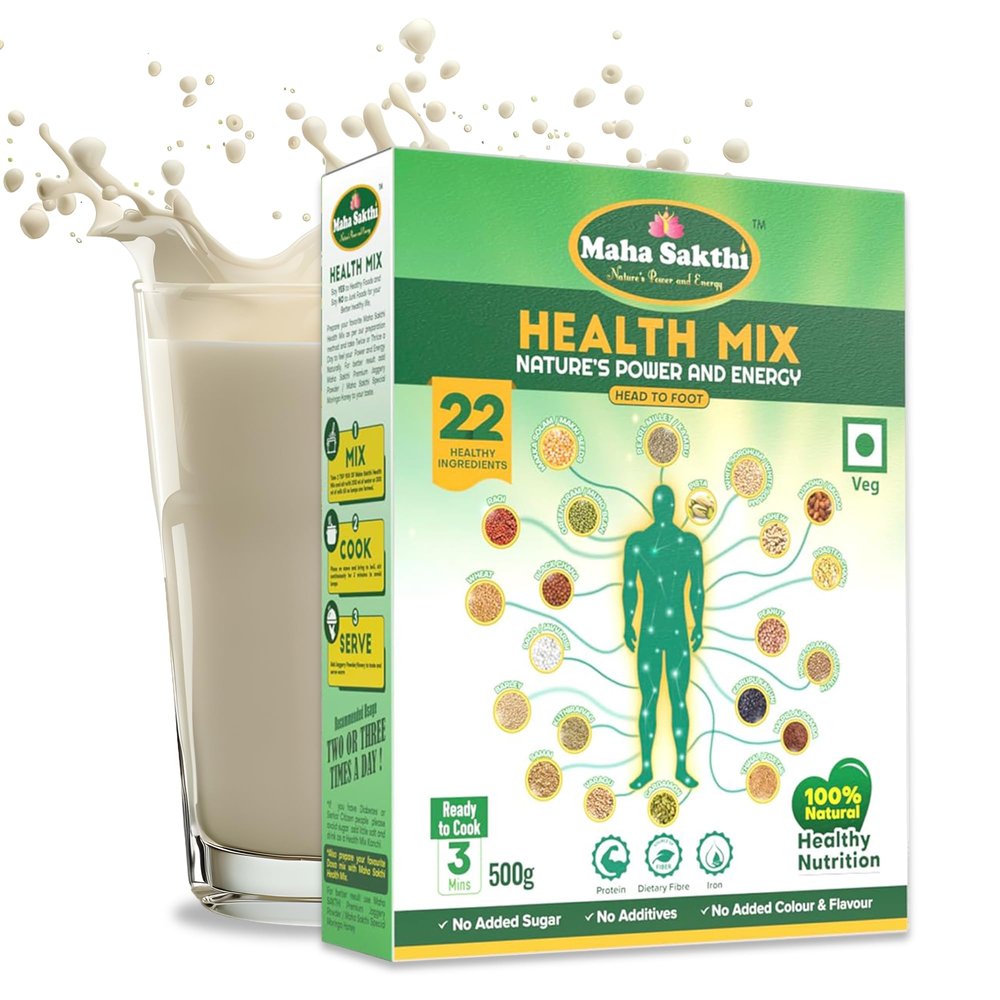 Maha Sakthi Health Mix Powder for Kids Adults 500g| Sugar Free Protein & Fiber Multigrain Nutrition Drinks| All Natural Millet-Based Growth & Boost Immunity Milk Drink, No Preservatives (Pack of 1)