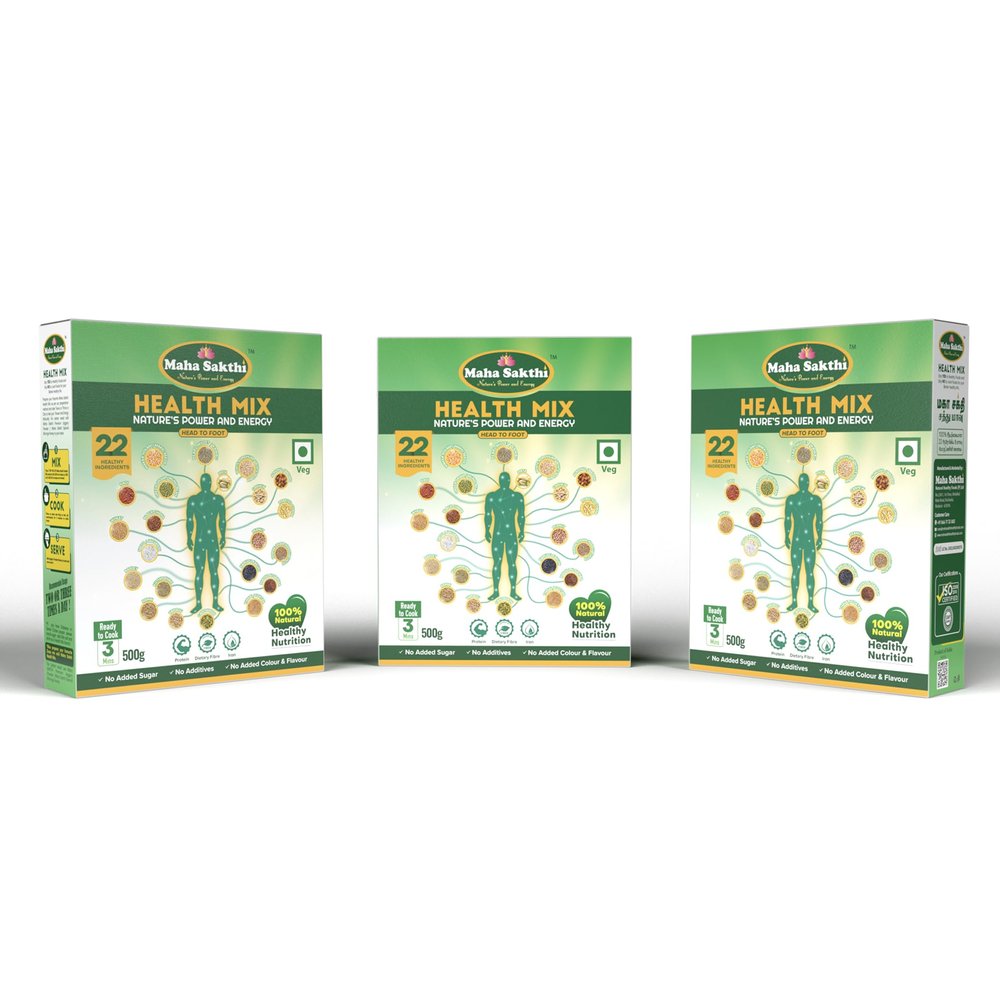 Maha Sakthi Health Mix Powder for Kids Adults 500g| Sugar Free Protein & Fiber Multigrain Nutrition Drinks| All Natural Millet-Based Growth & Boost Immunity Milk Drink, No Preservatives (Pack of 3)