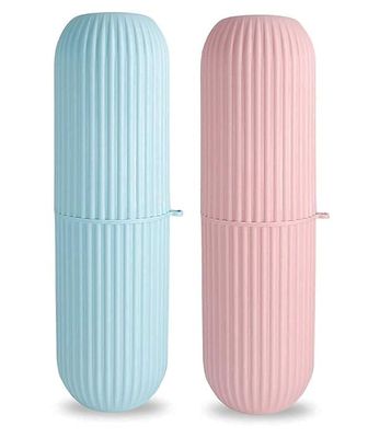 BLUEJELI Capsule Shape Travel Toothbrush Case Holder Portable Toothbrush Storage Plastic Toothbrush Storage Holder (Pink-Blue, Pack of 2)