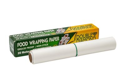 DOUBLE DIAMOND Food Wrapping Paper - 25m Roll - Grease Proof & Non-Stick - Ideal for Sandwiches, Burgers & Oily Foods - Microwave Safe - Food Grade Material
