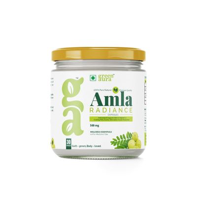 Green Aura Amla Radiance Capsules (30 Capsule) | Natural Vitamin C & Antioxidant Supplement For Glowing Skin | Ayurvedic Herbal Formula Collagen & Immunity (500mg)