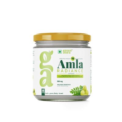 Green Aura Amla Radiance Capsules (60 Capsule) | Natural Vitamin C & Antioxidant Supplement For Glowing Skin | Ayurvedic Herbal Formula Collagen & Immunity (500mg)