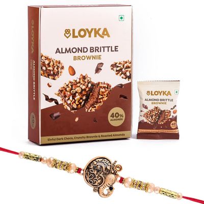 Loyka Almond Brittle Brownie with Nakshi Ganesh Rakhi | Raksha Bandhan Gift Hamper for Brother | 14