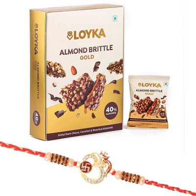 Loyka Almond Brittle Gold with Beautiful Swastik Om Rakhi | Raksha Bandhan Gift Hamper for Brother | 17