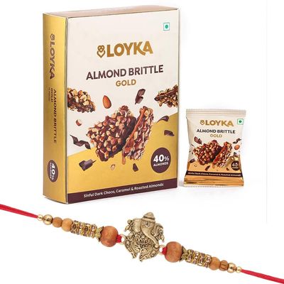 Loyka Almond Brittle Gold with Premium Ganesh Ji Rakhi | Raksha Bandhan Gift Hamper for Brother | 9