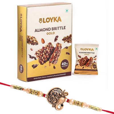 Loyka Almond Brittle Gold with Nakshi Ganesh Rakhi | Raksha Bandhan Gift Hamper for Brother | 13
