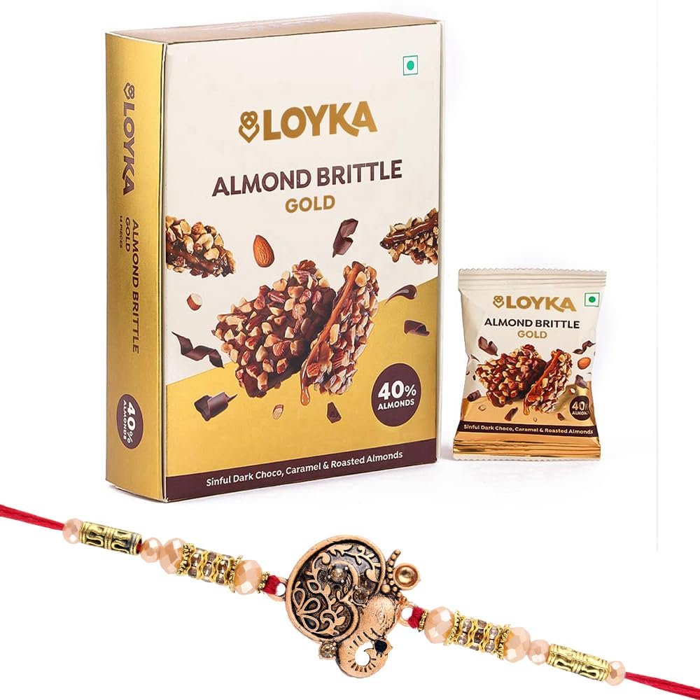 Loyka Almond Brittle Gold with Nakshi Ganesh Rakhi | Raksha Bandhan Gift Hamper for Brother | 13