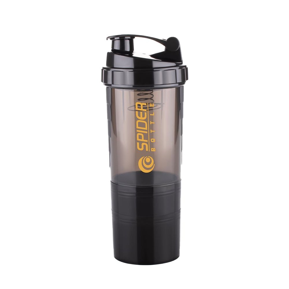 ATTRO Plastic Spider Shaker Bottle with Storage 300ml Protein Mixer Bottle with Compartment for Supplements, BPA-Free, Leakproof Gym Shaker Cup, Ideal for Workout, Gym, Travel Black