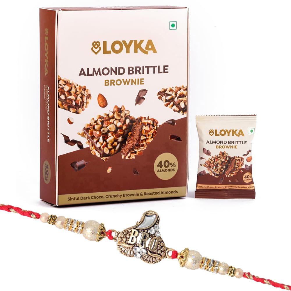 Loyka Almond Brittle Brownie with Diamond Bro Rakhi | Raksha Bandhan Gift Hamper for Brother | 16