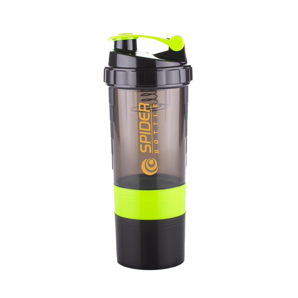 ATTRO Plastic Spider Shaker Bottle with Storage 300ml Protein Mixer Bottle with Compartment for Supplements, BPA-Free, Leakproof Gym Shaker Cup, Ideal for Workout, Gym, Travel Green