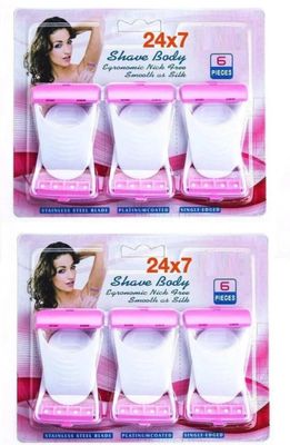 Body Razor, 6-Piece Set, Stainless Steel Blade, Waterproof Design, Pink and White