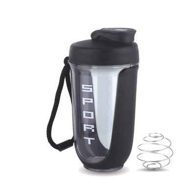ATTRO Fit Fusion Shaker Bottle 600ml  BPA-Free Protein Mixer with Wire Whisk Ball | Leakproof Lid, Easy Carry Strap | Ideal for Gym, Fitness, Pre/Post Workout Drinks- Black