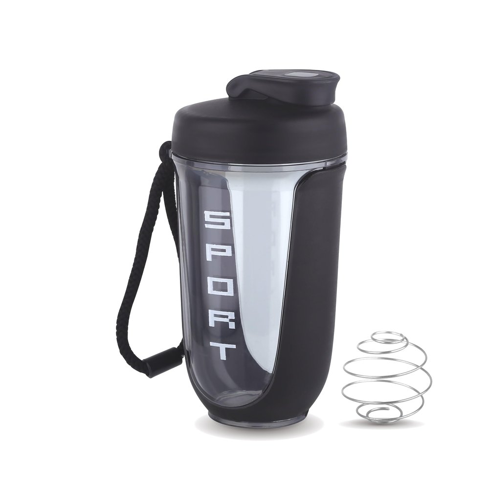 ATTRO Fit Fusion Shaker Bottle 600ml  BPA-Free Protein Mixer with Wire Whisk Ball | Leakproof Lid, Easy Carry Strap | Ideal for Gym, Fitness, Pre/Post Workout Drinks- Black