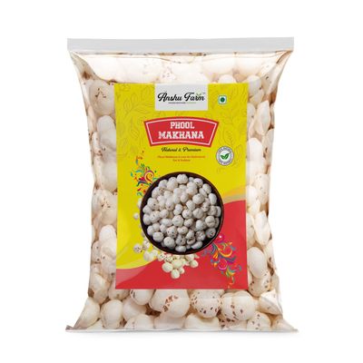 Anshu Farm 4+ Sutta Phool Makhana 250 gm| Handpicked 4+ Sutta Size High Protein Fox Nuts/Lotus Seeds | No added Preservatives & No artificial Flavours | High Protein & Fiber