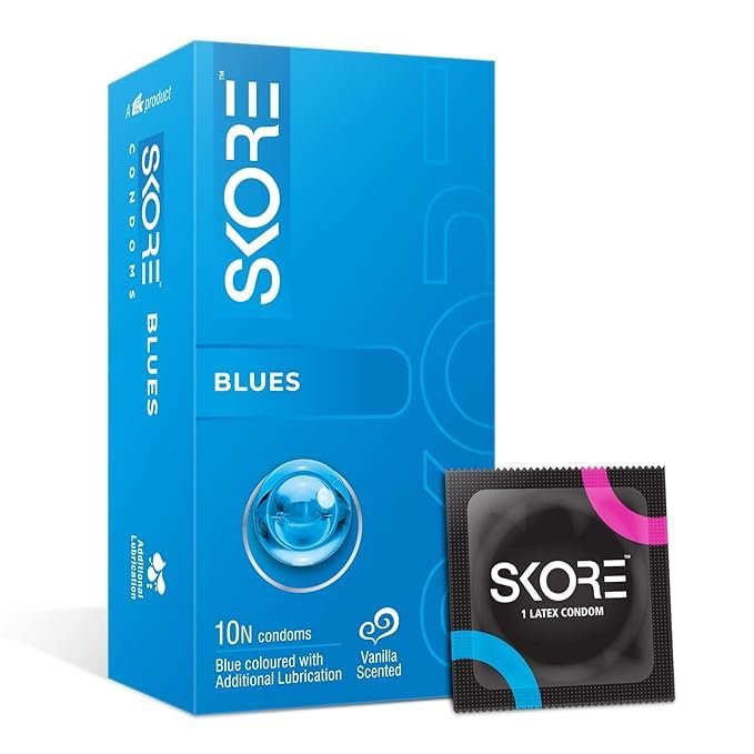 Blues Coloured Monthly Pack Condoms with Extra Lubrication 30s (3x10) A Game Changing Hardness Gel For Men (Hard Rock Gel Sachet Free) Worth 25rs Free inside