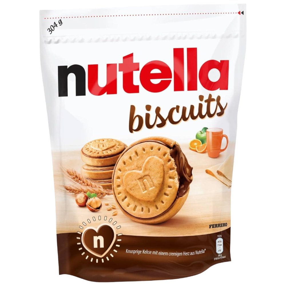 Nutellas Biscuits, Hazelnut Flavoured Delicious Crunchy Biscuit With Wheat Flour, Cane Sugar and a Creamy Texture ORIGINAL FROM ITLAY 304 Grams pack of 1(IMPORTED)