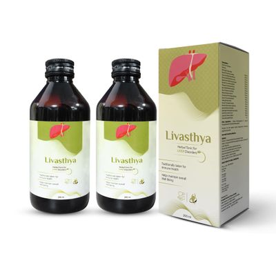 Livasthya Herbal Liver Tonic for Liver Health & Digestion | Ayurvedic Syrup with Bhringraj, Kaasni, Bhumi Amla & 17 More Powerful Herbs | Supports Appetite, Metabolism & Detox | 200ml (Pack of 2)