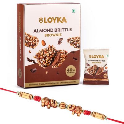 Loyka Almond Brittle Brownie with Premium Elephant Rakhi | Raksha Bandhan Gift Hamper for Brother | 20