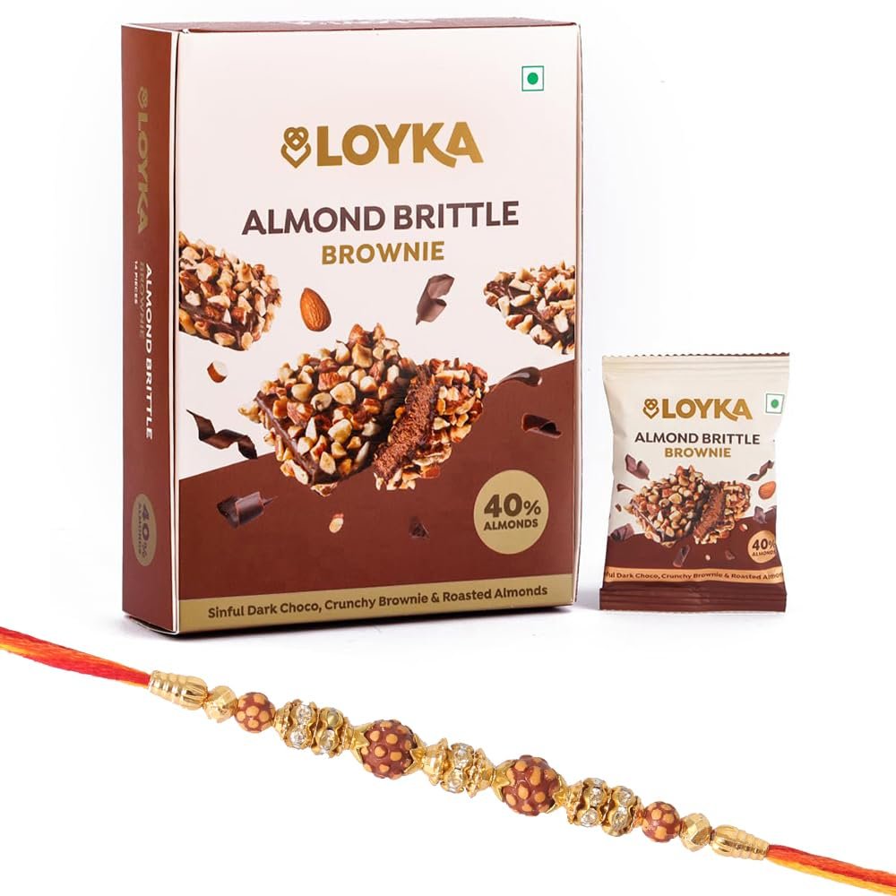Loyka Almond Brittle Brownie with Premium Ball Rakhi | Raksha Bandhan Gift Hamper for Brother | 20