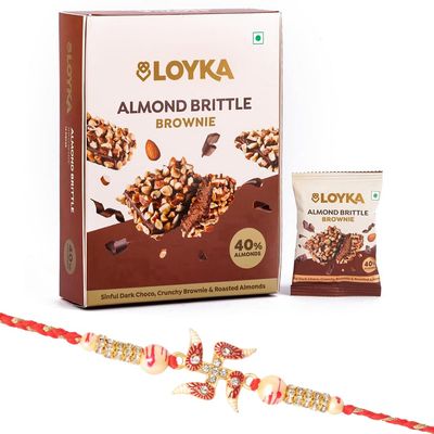 Loyka Almond Brittle Brownie with Premium Swastik Rakhi | Raksha Bandhan Gift Hamper for Brother | 20