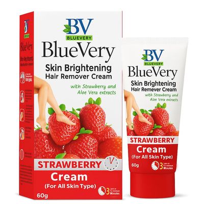 BlueVery Skin Brightening Hair Remover Cream With Strawberry and Aloe Vera Extracts (60g)