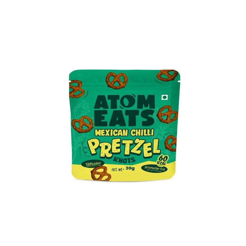 Atom Eats | Mexican Chilli Pretzels 30g | Spicy Mini Pretzel Knots with Garlic, Onion & Red Chilli | 100% Baked | Gourmet Snack for Parties, Beer Nights, Travel & More | Crunchy, Bold & Preservative-Free