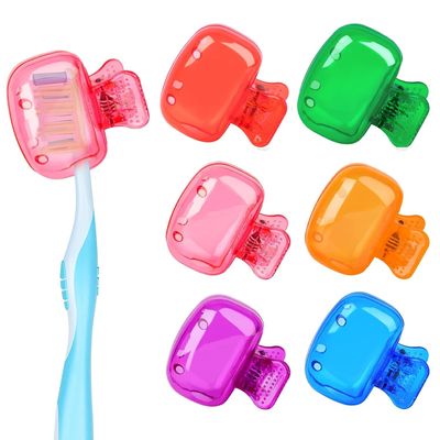 Force24 - 6 Pack Toothbrush Cover Portable Travel Toothbrush Protector Coverings Clips Cap Brush Plastic Clip's Covers for Household Travel, Camping, Bathroom (Multicolor) (Pack of 6)