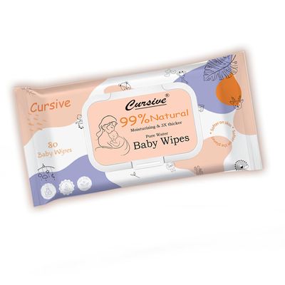 Cursive Soft Cleansing Baby Wipes with Lid | 80 Wipes x Pack of 1| Extra Thick & Moist Wet Wipes for Baby's | Prevents Rashes & Redness with Goodness of Aloe Vera, Vitamin E & Coconet Oil (Pack of 1)