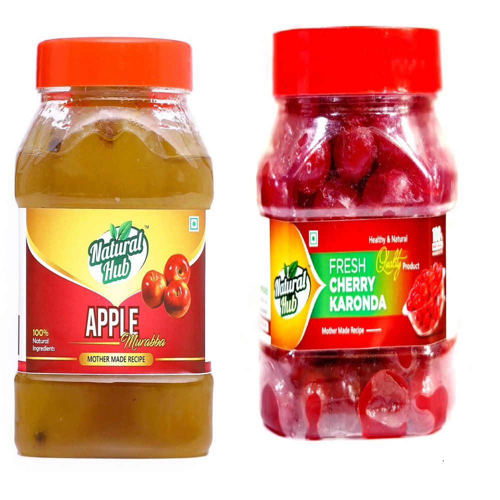 Natural Hub Combo Pack of Apple (1kg) and Cherry (500g) Murabba | Homemade Taste Murabba Packed in Sealed Food-Grade Jars | No Artificial Colour & Flavour