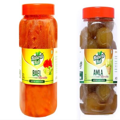 Natural Hub Combo Pack of Amla and Belgiri Murabba | Homemade Taste Murabba Packed in Sealed Food-Grade Jars | No Artificial Colour & Flavour (1 Kg Each)