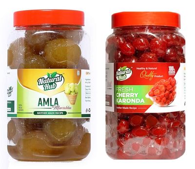Natural Hub Combo Pack of Amla and Cherry Murabba | Homemade Taste Murabba Packed in Sealed Food-Grade Jars | No Artificial Colour & Flavour (900 Gram Each)