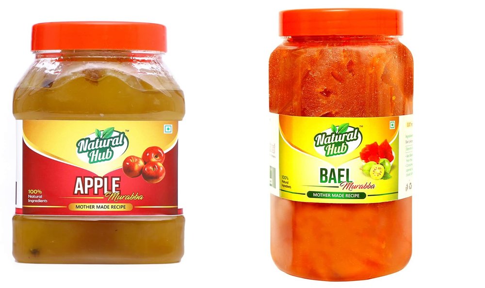 Natural Hub Combo Pack of Apple and Belgiri Murabba | Homemade Taste Murabba Packed in Sealed Food-Grade Jars | No Artificial Colour & Flavour (1 Kg Each)