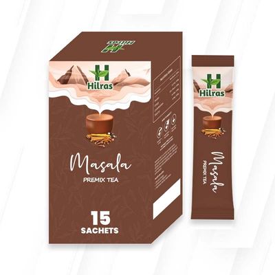 Hilras Masala Tea Premix | 15 Sachetsl Instant Spiced Tea Powder with Ginger, Cardamom & Clove | Traditional Indian Milk Tea | Caf-Style Taste