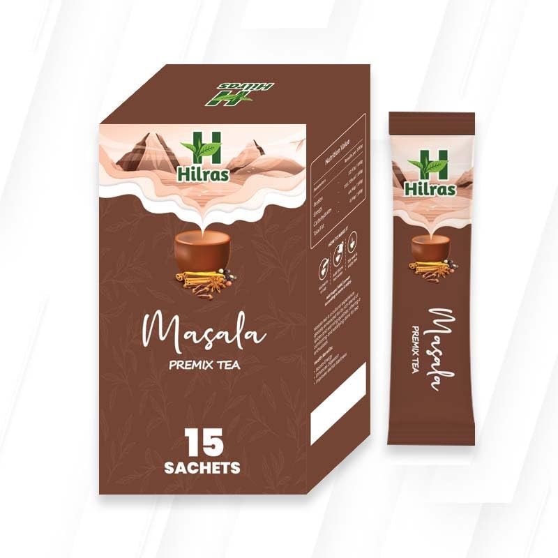 Hilras Masala Tea Premix | 15 Sachetsl Instant Spiced Tea Powder with Ginger, Cardamom & Clove | Traditional Indian Milk Tea | Caf-Style Taste