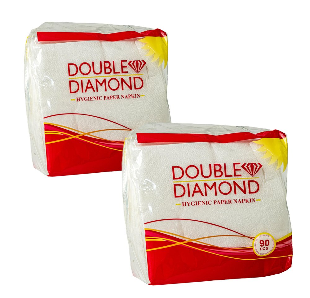 DOUBLE DIAMOND Paper Napkins | 28x28 cm | Large Size | 50 PCS | 1 Ply Soft | Absorbent Tissue | Disposable Hygienic Napkin for Kitchen, Table, Party, Restaurant & Catering Use | Pack of 2
