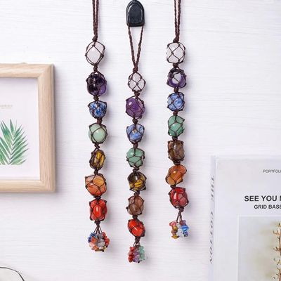 7 Chakra Tumbled Stone Hanging Energized Crystal Wall Hanging for Aura Cleansing, Reiki Healing & Vastu Positivity Spiritual Decor for Home, Office & Meditation Space - Namh Vastuu