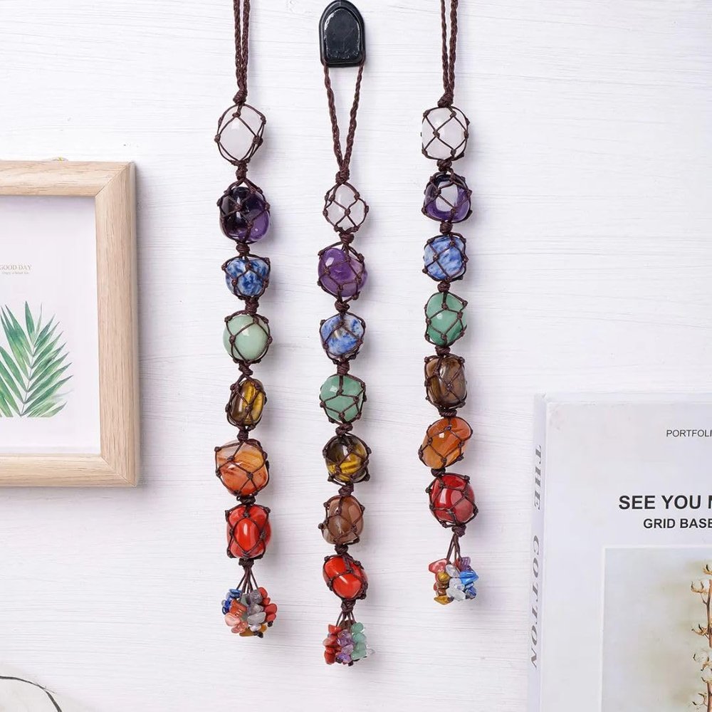 7 Chakra Tumbled Stone Hanging  Energized Crystal Wall Hanging for Aura Cleansing, Reiki Healing & Vastu Positivity  Spiritual Decor for Home, Office & Meditation Space - Namh Vastuu