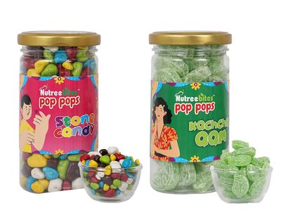 Nutreebites Stone Candy Chocolate (300g) & Kacha Aam Candy (260g) Combo | Choco Rocks + Sweet & Sour Mango Treats | Colorful, Fun Snacks for Kids & Adults | Perfect for Gifting & Party Favors