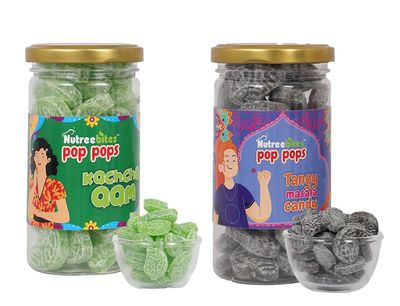 Nutreebites Kacha Aam Candy (260g) & Tangy Masala Candy (260g) Combo | Sweet & Sour Mango + Chatpata Digestive Treat | Khatti-Meethi Snacks for Kids & Adults