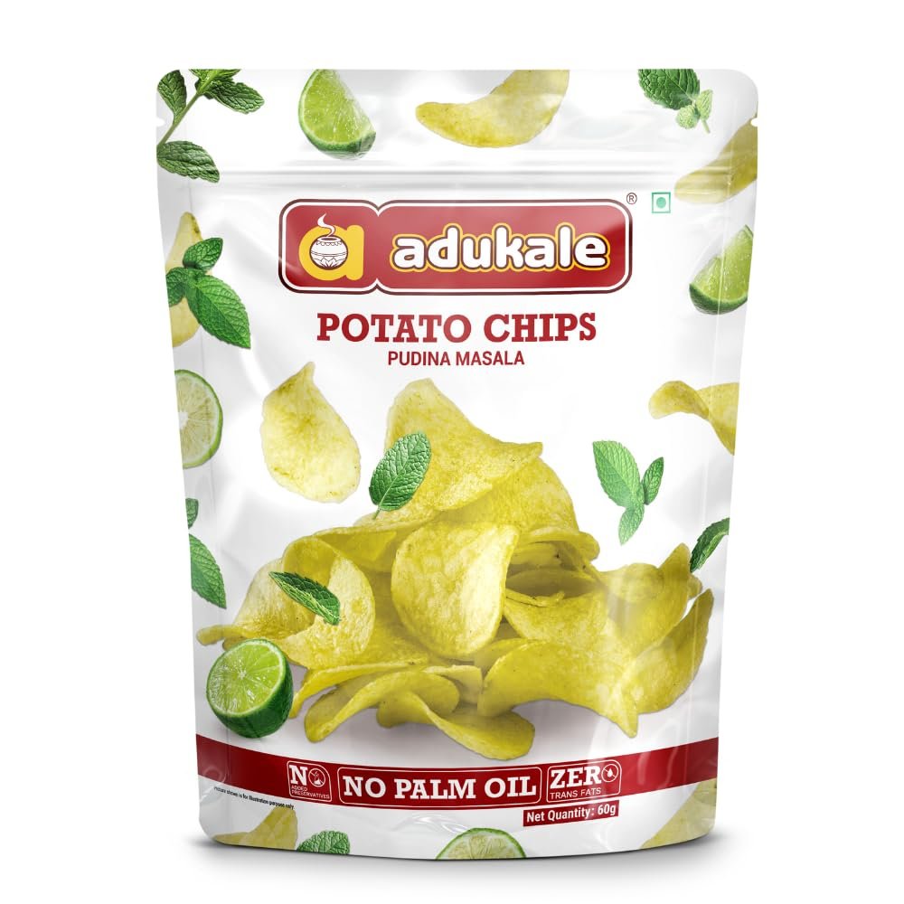 Adukale Potato Chips | Pudina Masala Flavour | Refreshing Minty Spice Blend | No Palm Oil or Preservatives