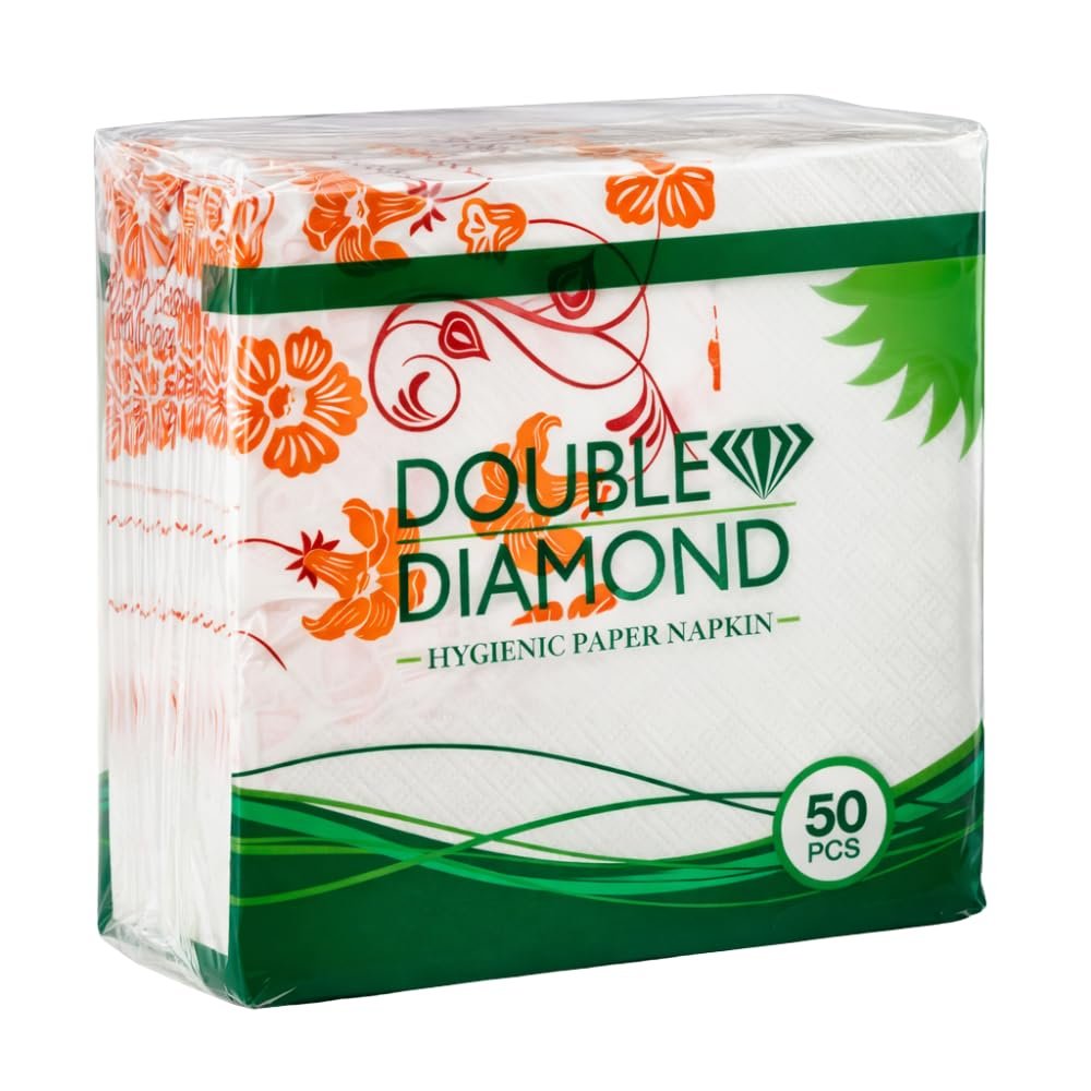 DOUBLE DIAMOND Hygienic Paper Napkins | Soft Absorbent | Table Napkins for Home, Party & Restaurants | 3333cm | 50 Pieces | Pack of 1