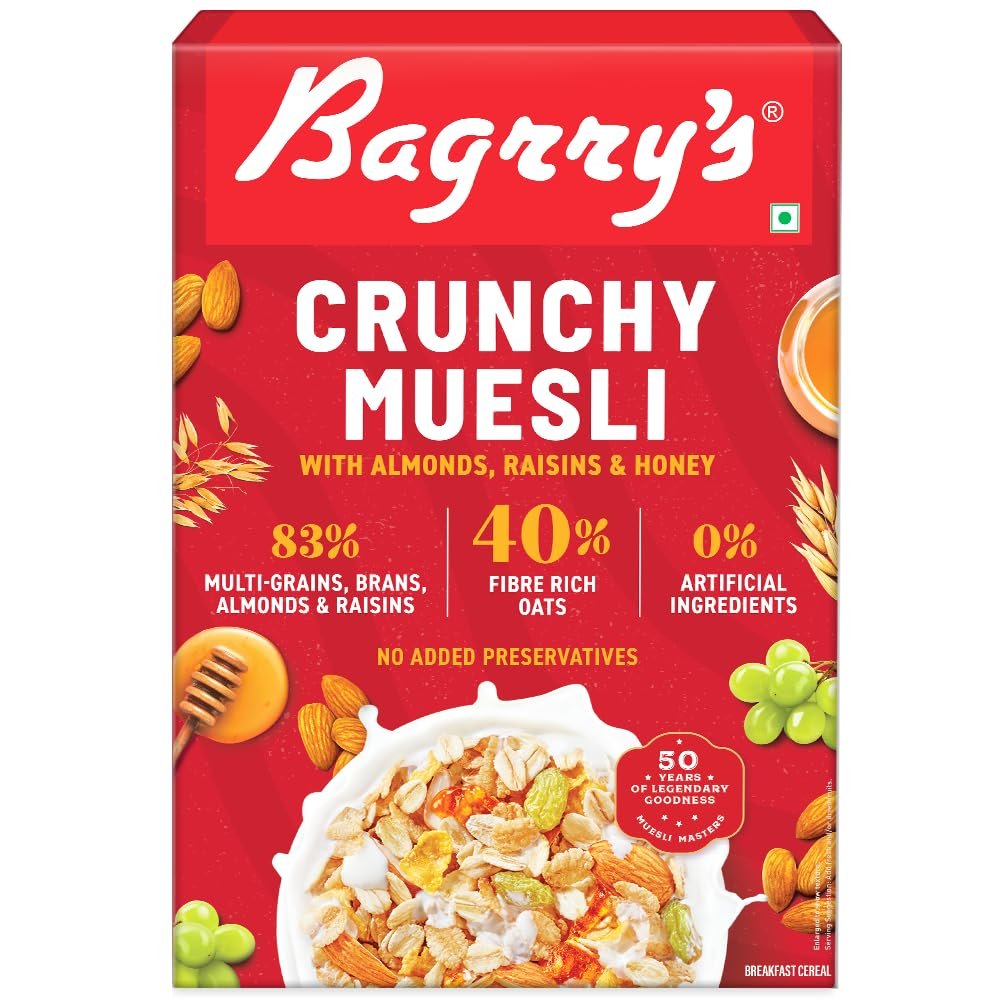 Bagrry's Crunchy Muesli with Almonds, Raisins & Honey 500 gms Box