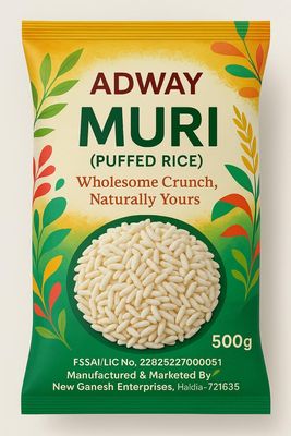 Adway Muri Puffed Rice, Wholesome Crunch Snack, 1KG (PACK OF 500GM OF TWO BAGS), Gluten-Free & Vegan