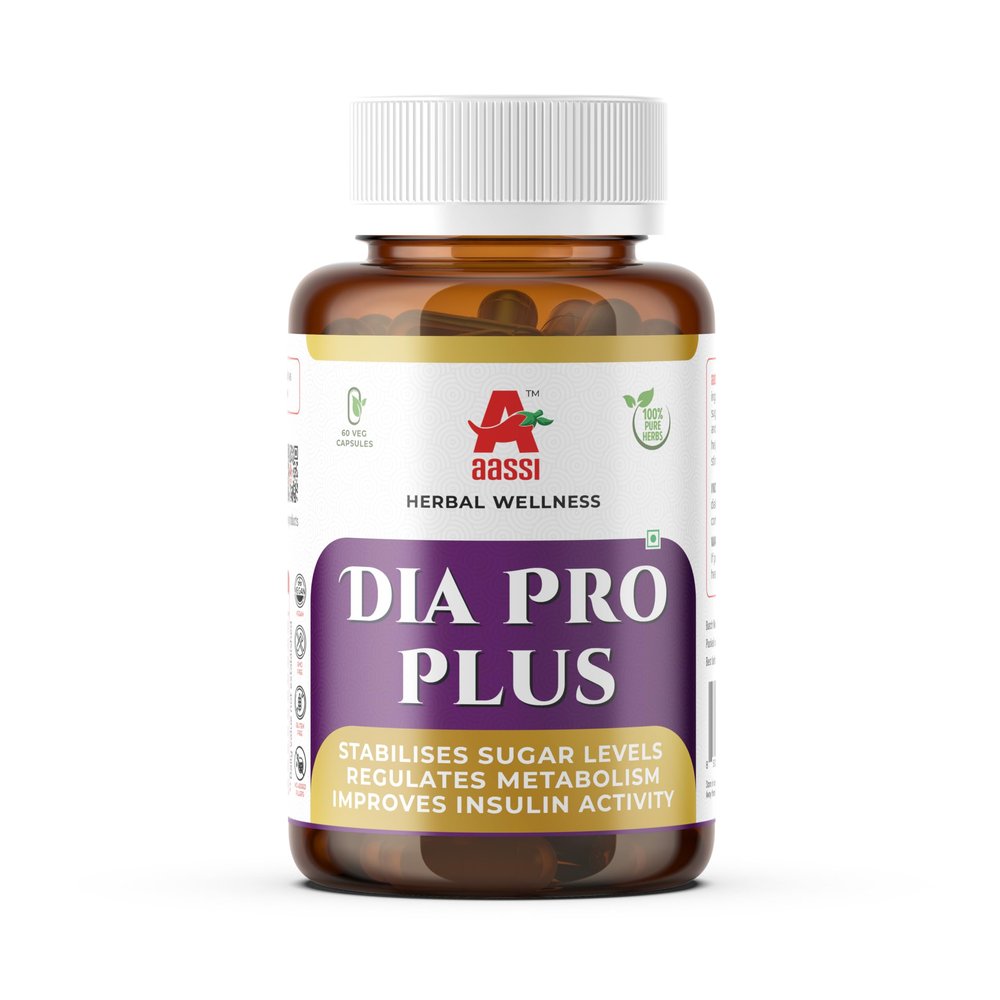 AASSI Dia Pro Plus Herbal Capsules 60 Veg Capsules | Supports Sugar Level Stabilization | Regulates Metabolism | Improves Insulin Activity | 100% Natural Herbal Wellness Formula