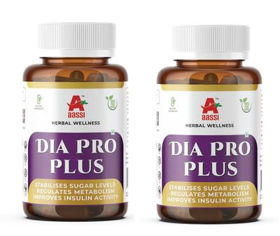 AASSI Dia Pro Plus Herbal Capsules 60 Veg Capsules | Supports Sugar Level Stabilization | Regulates Metabolism | Improves Insulin Activity | 100% Natural Herbal Wellness Formula (Pack of 2)
