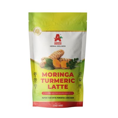 AASSI Herbal Wellness Moringa Turmeric Latte | 100% Natural Herbal Blend for Immunity & Wellness | Superfood with Curcumin | Caffeine-Free Health Drink | 100g