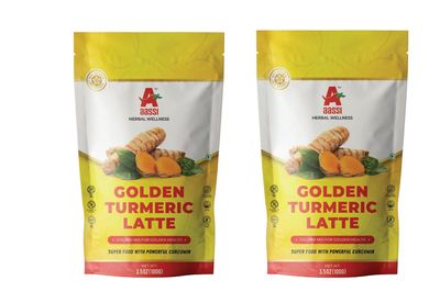 AASSI 100% Natural Golden Turmeric Latte | Natural Golden Mix for Health | Superfood with Curcumin | Herbal Health Drink Powder | 100g (Pack of 2)