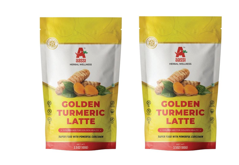 AASSI 100% Natural Golden Turmeric Latte | Natural Golden Mix for Health | Superfood with Curcumin | Herbal Health Drink Powder | 100g (Pack of 2)