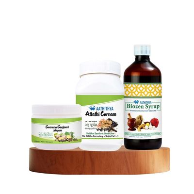 [Aathithya Herbal]  Ayurvedic Combo for Cholesterol Support  Biozen 200ml, Seerana Sanjeevi Lehyam 100g & Attathi Curnam 75g for Heart & Digestive Health
